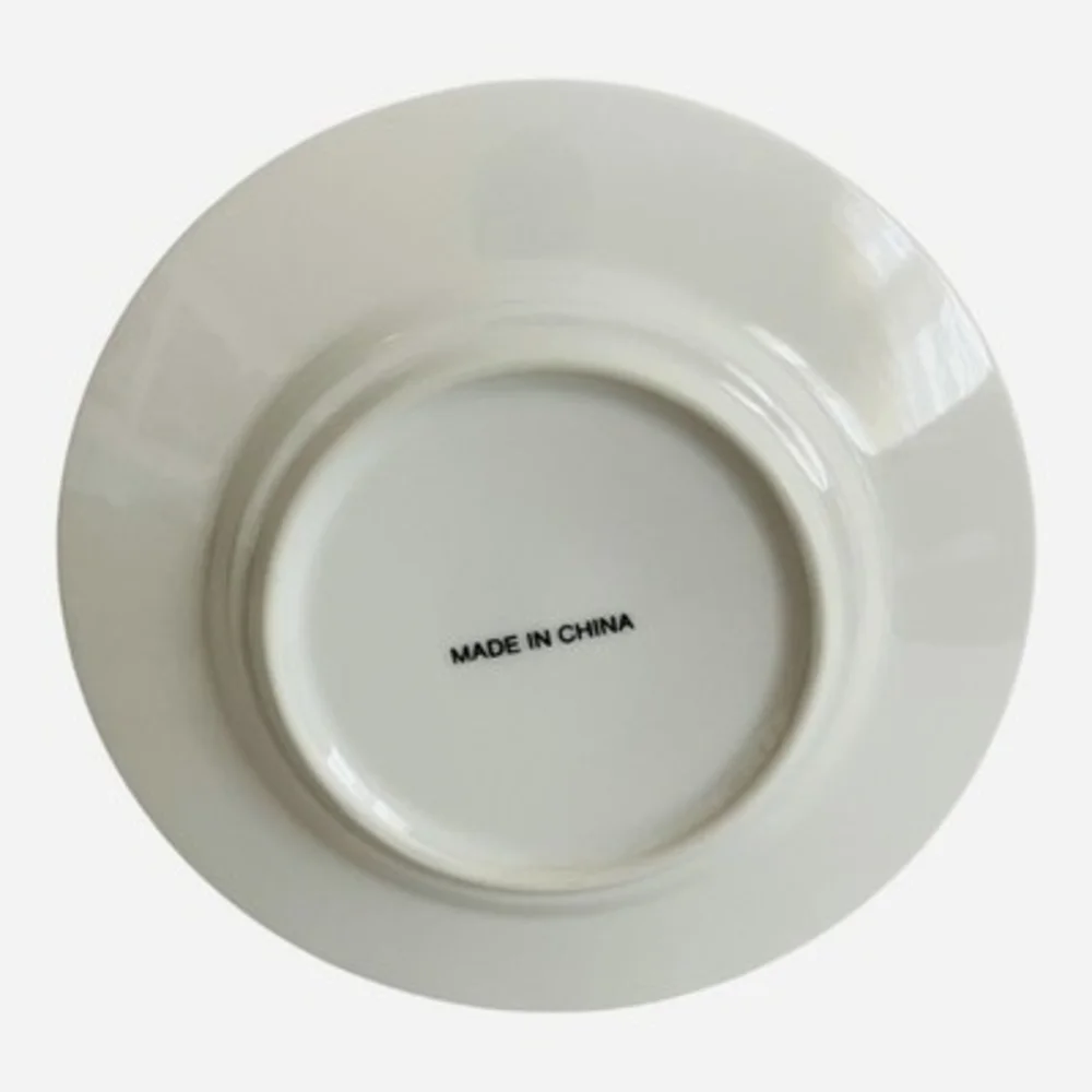 7pc Japanese Kana Calligraphy Ceramic Saucer Plate Set Red White 6.25